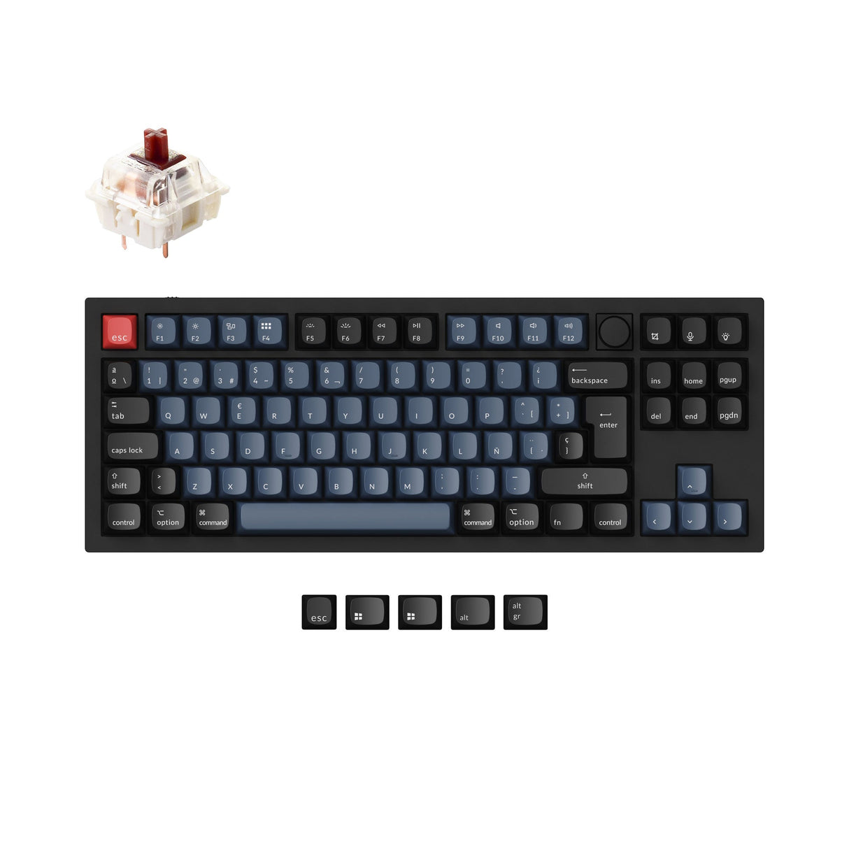 Keychron Q3 QMK VIA Custom Mechanical Keyboard Tenkeyless Full Aluminum Black Frame Knob Spanish ISO Layout For Mac Windows Hot Swappable Gateron G Pro Brown