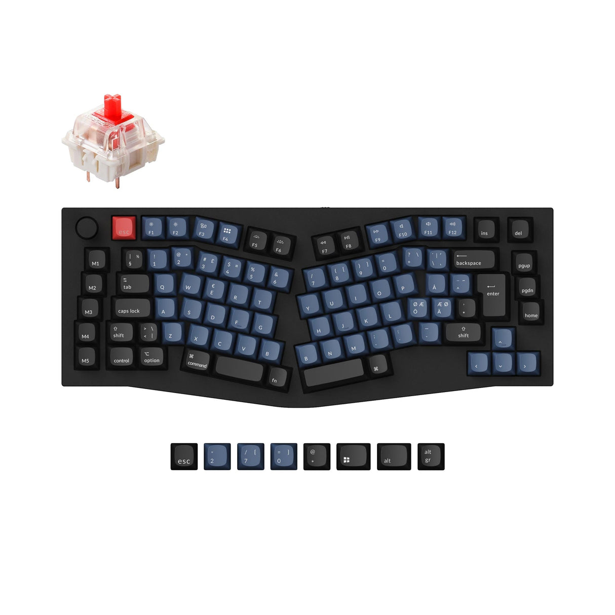 Q10-M1-BO Keychron Q10 QMK VIA custom mechanical keyboard Alice layout full aluminum frame for Mac Window Linux fully assembled knob black BO ISO layout Gateron G pro switch red