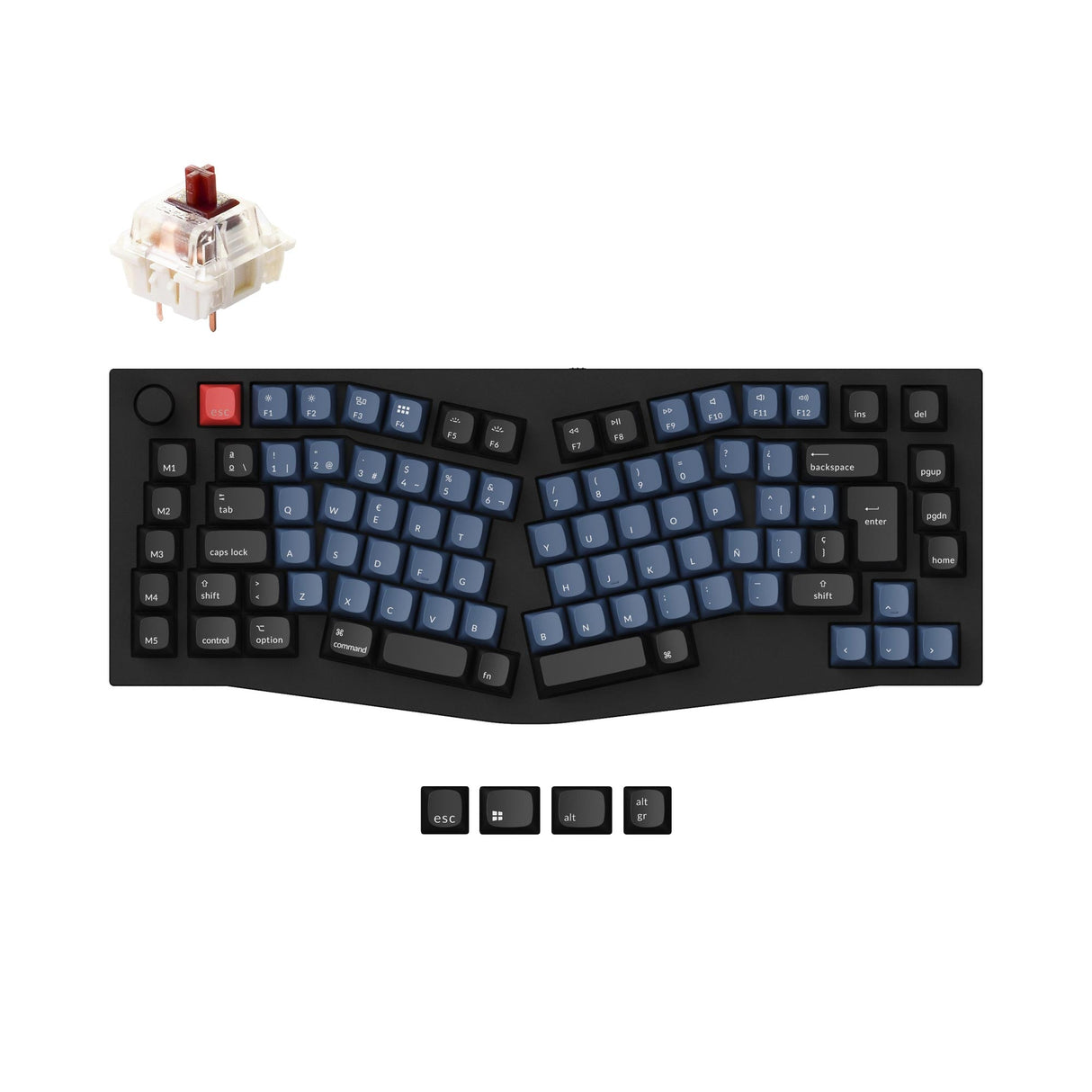 Q10-M3-ES Keychron Q10 QMK VIA custom mechanical keyboard Alice layout full aluminum frame for Mac Window Linux fully assembled knob black ES ISO layout Gateron G pro switch brown